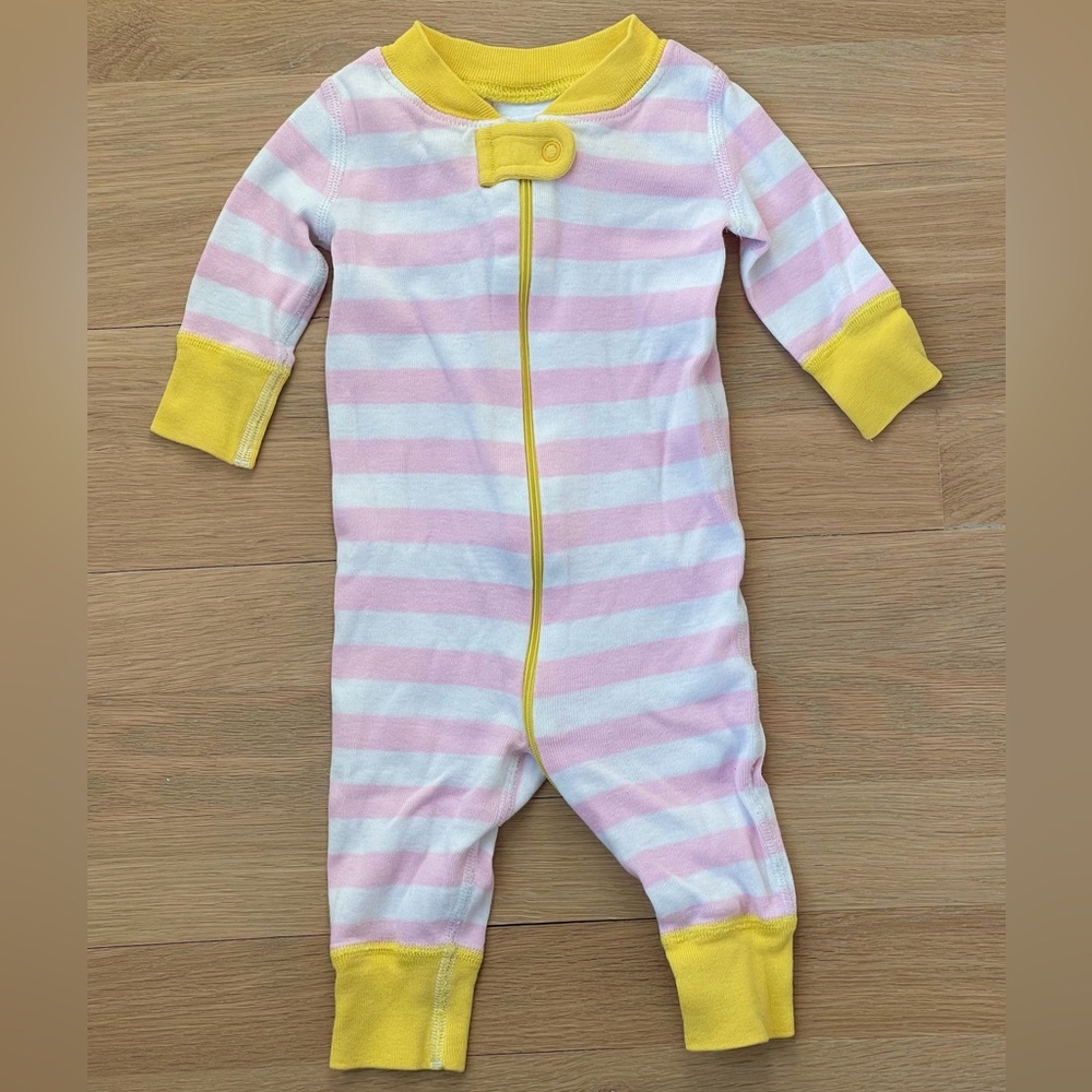 Hanna Andersson Pink And White Striped 2-Way Zip Sleeper 0-3 Mos (50cm)